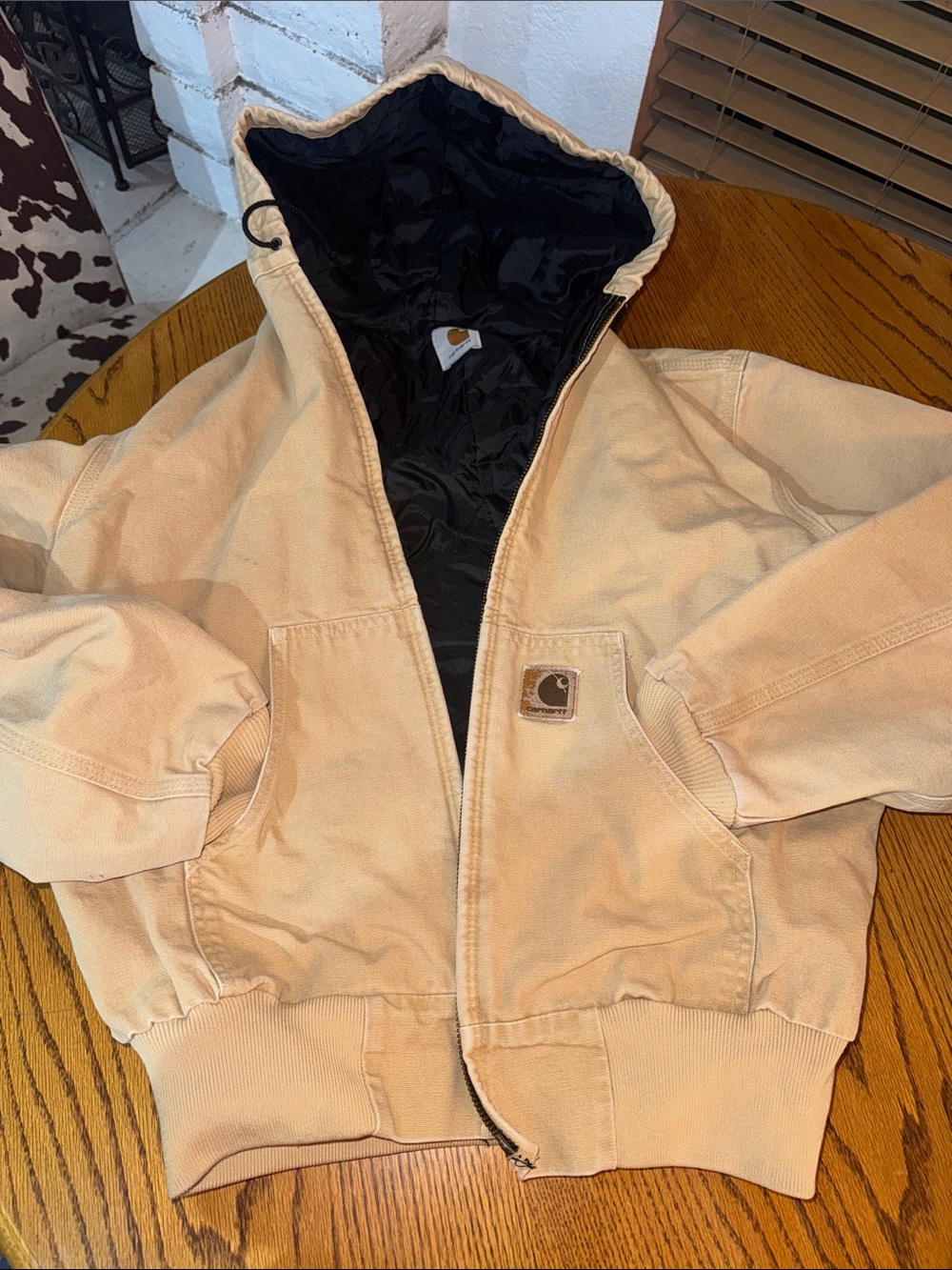 Carhartt Tan Hooded Canvas Puffer Jacket